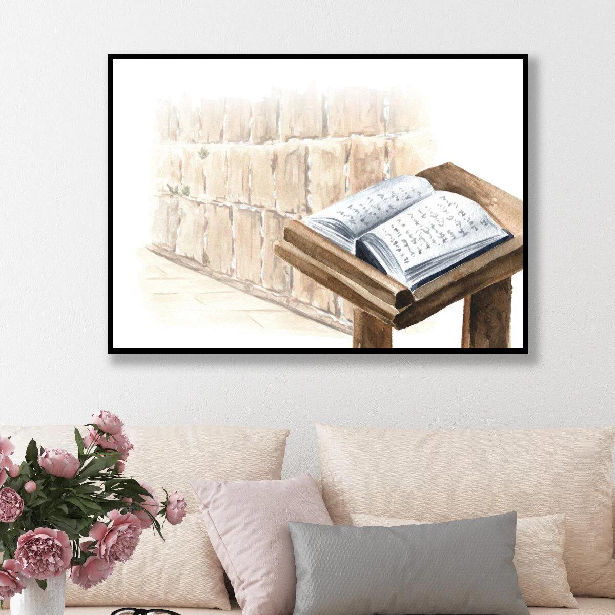 תפילה בכותל המערבי - תמונה ציור יפה יהודית של הכותל על קנבס או זכוכית למסדרון בית יהודי דגם 3728182