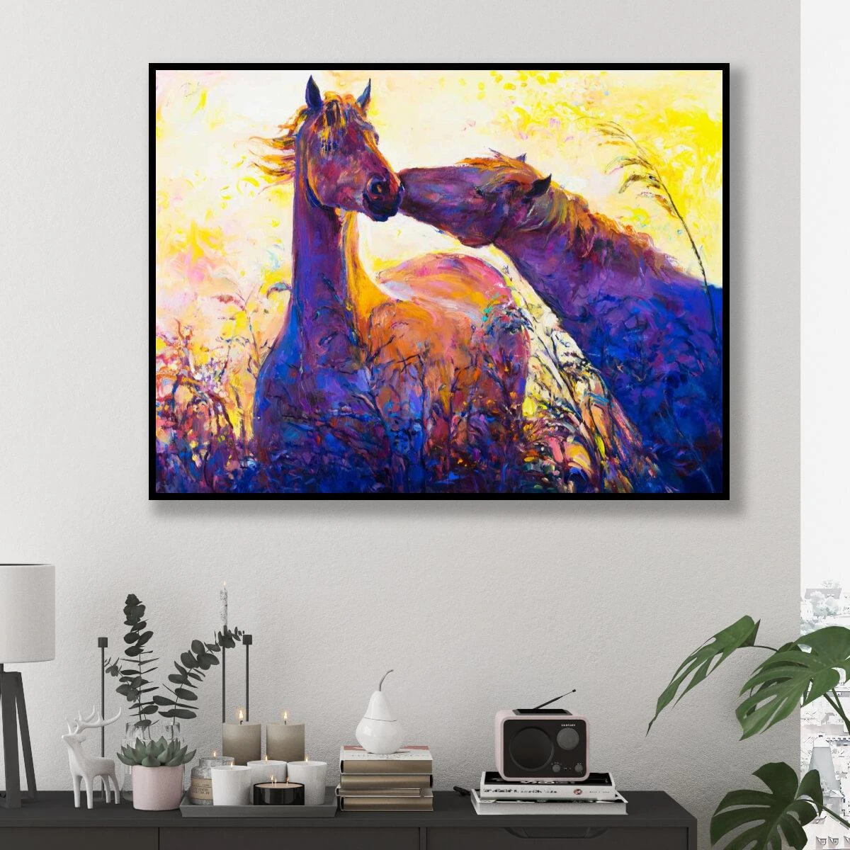 ציורים יפים | הדפסה על קנבס או זכוכית לחדר שינה למסדרון או למשרד - תמונה יפה של סוסים מאוהבים דגם 3728360
