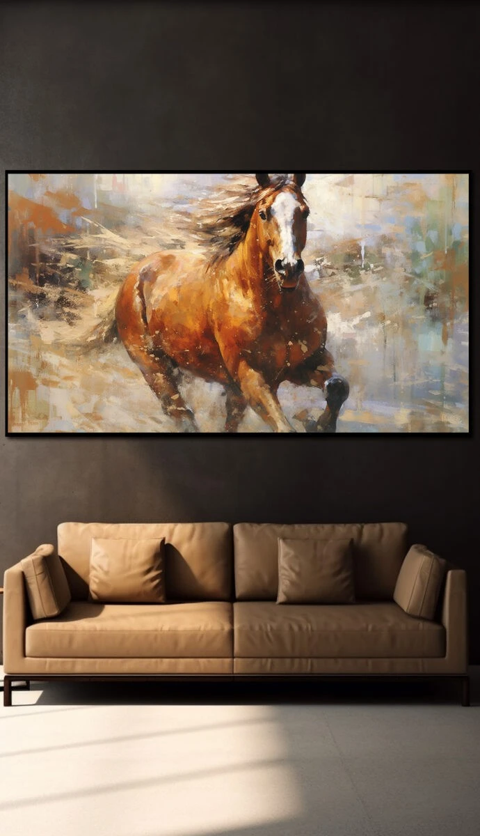 סוס דוד תמונת זכוכית או קנבס לחדר שינה ציור בצבעי חום, אפור, בז, שמנת - דגם 32481437