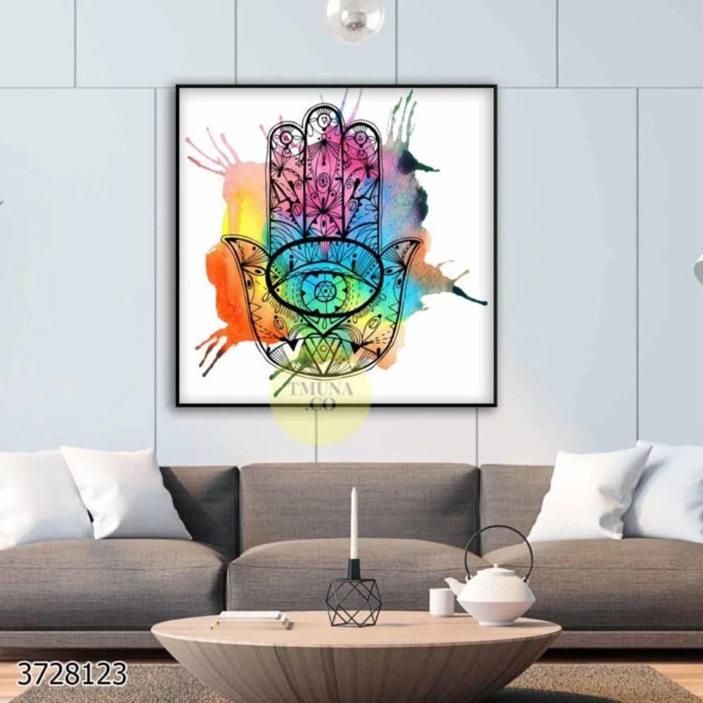 מסורת מלאת צבעים - תמונה של חמסה צבעונית לבית לסלון או למשרד - הדפסה על קנבס דגם 3728123