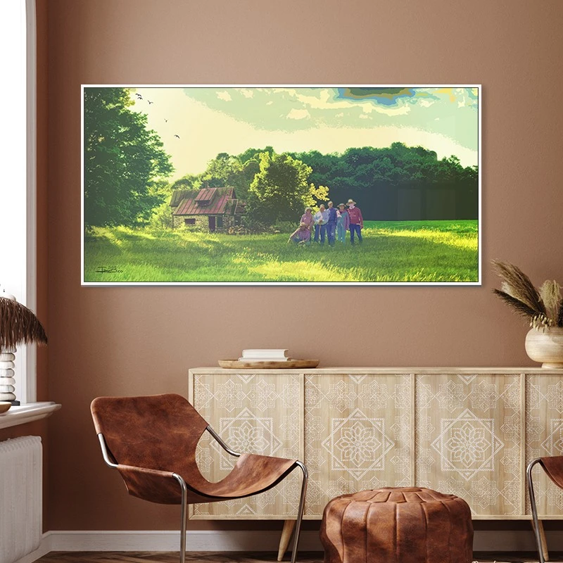 תמונה אופקית כפרית בית החווה ירוק לקליניקה תמונת קנבס רטרו - דגם 135426