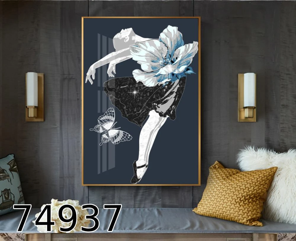 ריקוד חופשי בסגנון דקורטיבי תמונה של רקדנית בלט הדפסה על זכוכית לתלייה בכניסה לבית דגם 74937