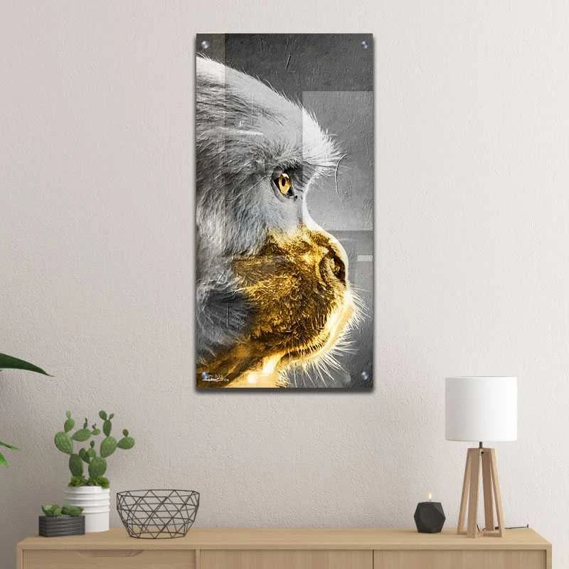 תמונת זכוכית לכניסה לבית קוֹף ציור על זכוכית בגווני שחור, אפור, זהב - דגם galvtm46p2631