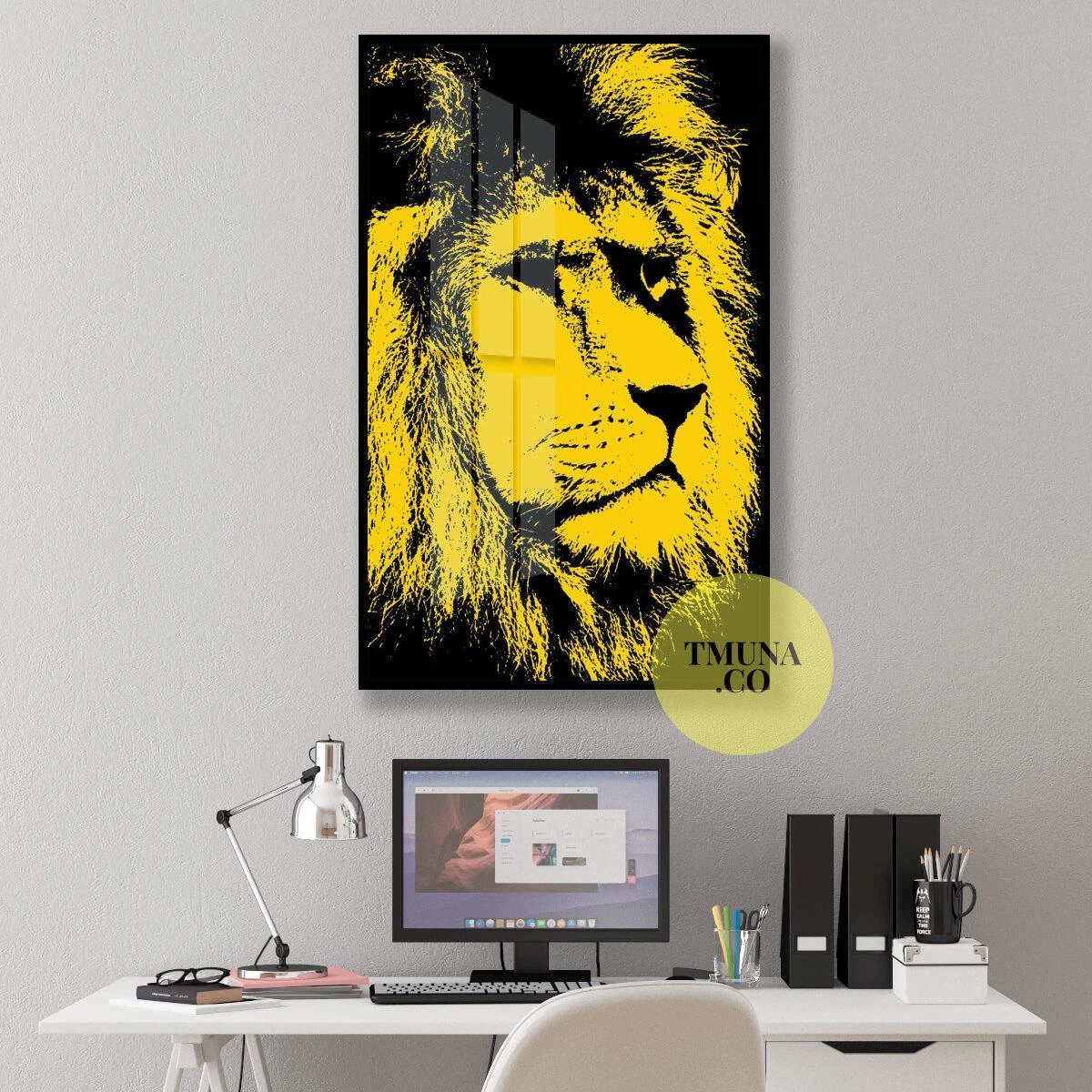הקמע - הדפס ייחודי של אריה בצהוב שחור למשרדים או לחדרי שינה נוער דגם 134953