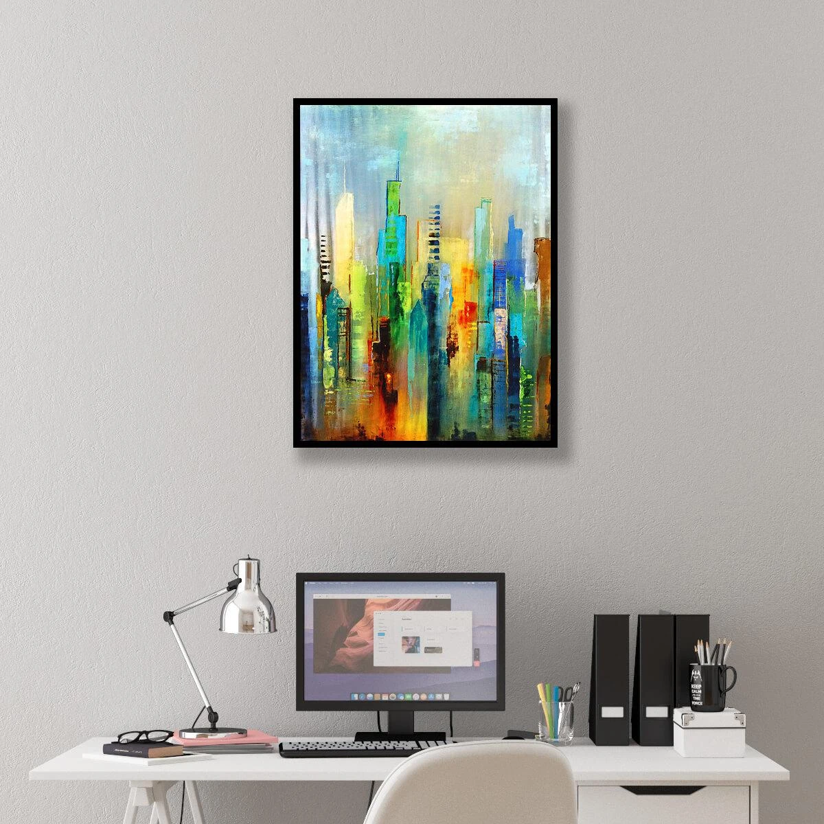 ציורים | אמנות הנדל"ן בצבע צבעוני ציור של בניינים על קנבס או זכוכית למשרד או לחדר שינה נוער דגם 3728440