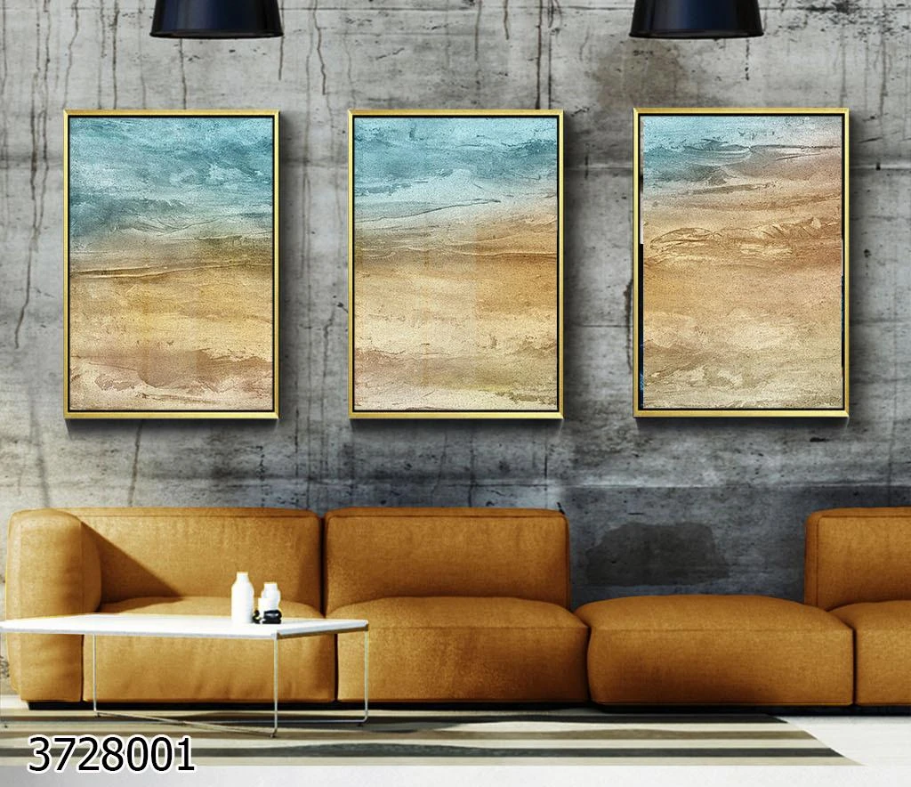 סט מדהים 3 תמונות זכוכית של חוף ים בסגנון אבסטרקטי לתלייה במשרד או סלון דגם 3728001