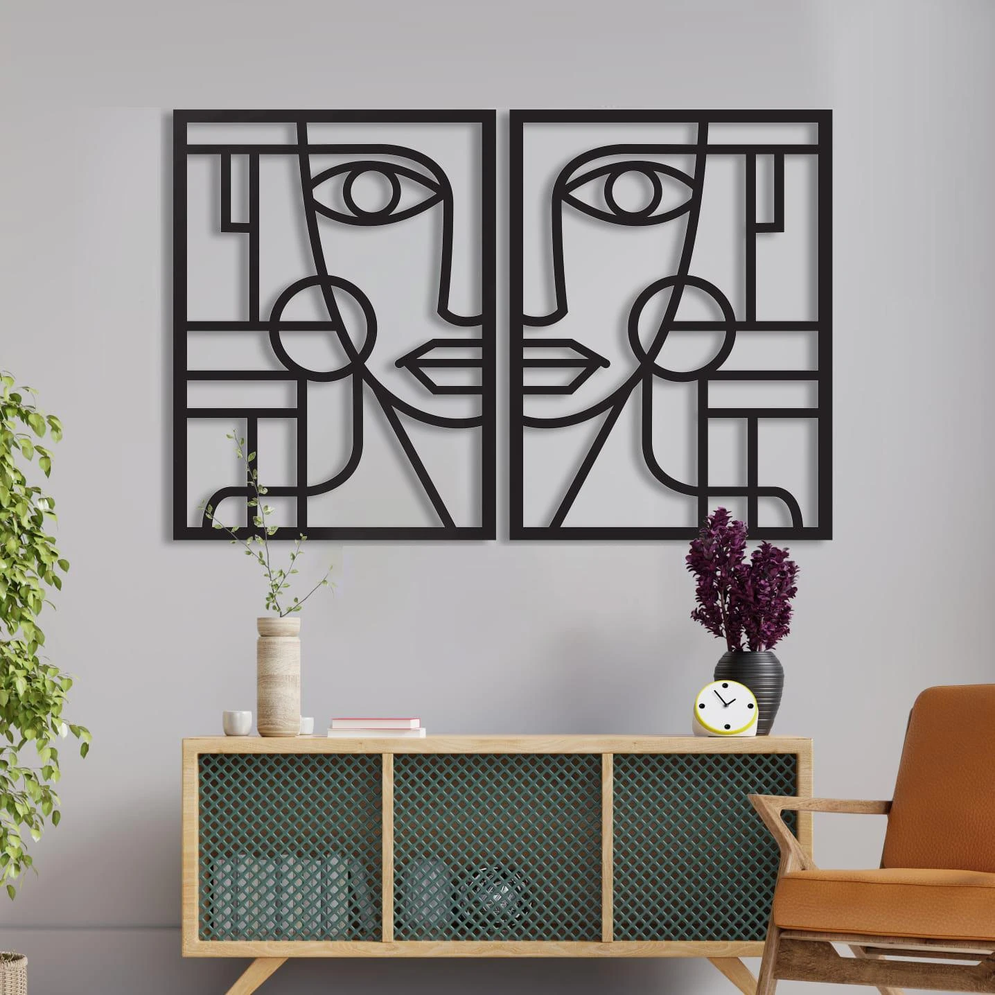 חדש ב-Tmuna! אפריקאית גיאומטרית - זוג תמונות מינימליסטיות לתלייה בסלון בפינת אוכל בכניסה לבית דגם m105-m106