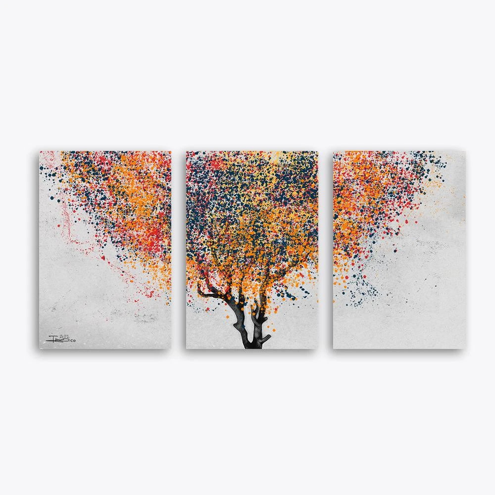 סדרה חדשה סט 3 תמונות קנבס לסלון עץ החיים הצבעוני תמונת קנבס בנושא פרחים ועלים, ציורים - דגם alvtm46p2397