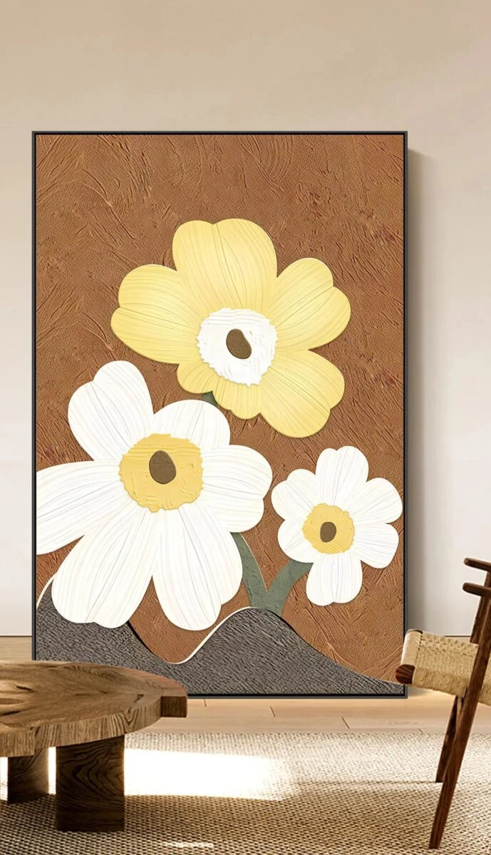 תמונות לסלון אבסטרקט ברמינגהאם תמונת קנבס בנושא פרחים ועלים - דגם 27670388