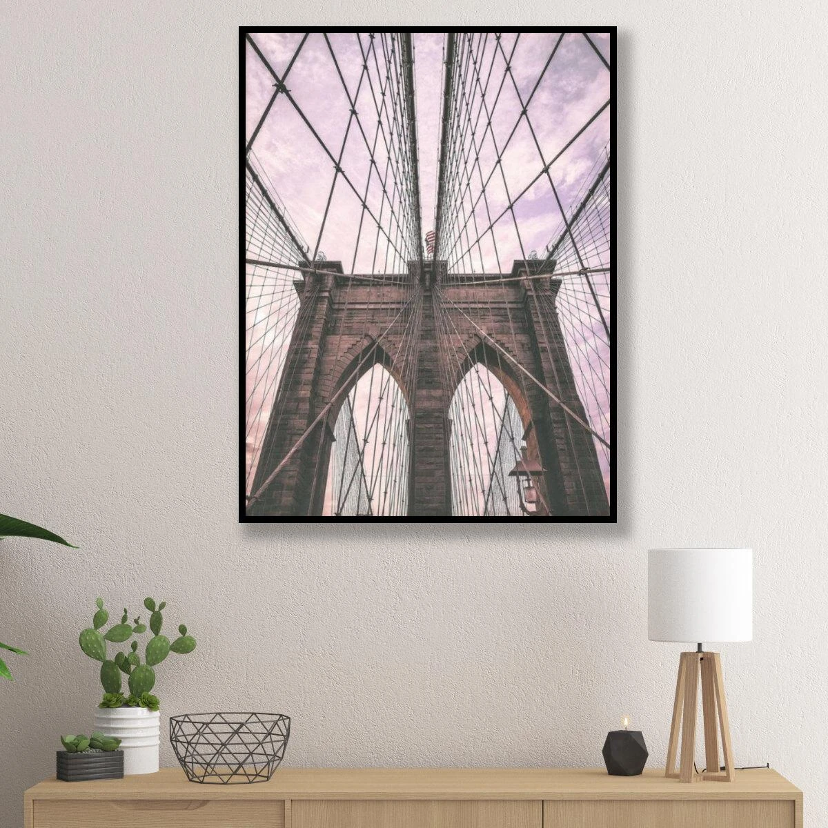 תמונה וינטג' של גשר ניו יורק על רקע שמיים ורודים לכניסה לבית או למשרדים מעוצבים דגם 3728587