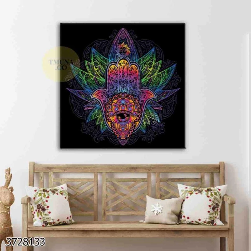 החמסה הפסיכדלית על קנבס - תמונה של חמסה לסלון לכניסה לבית או פינת אוכל דגם 3728133