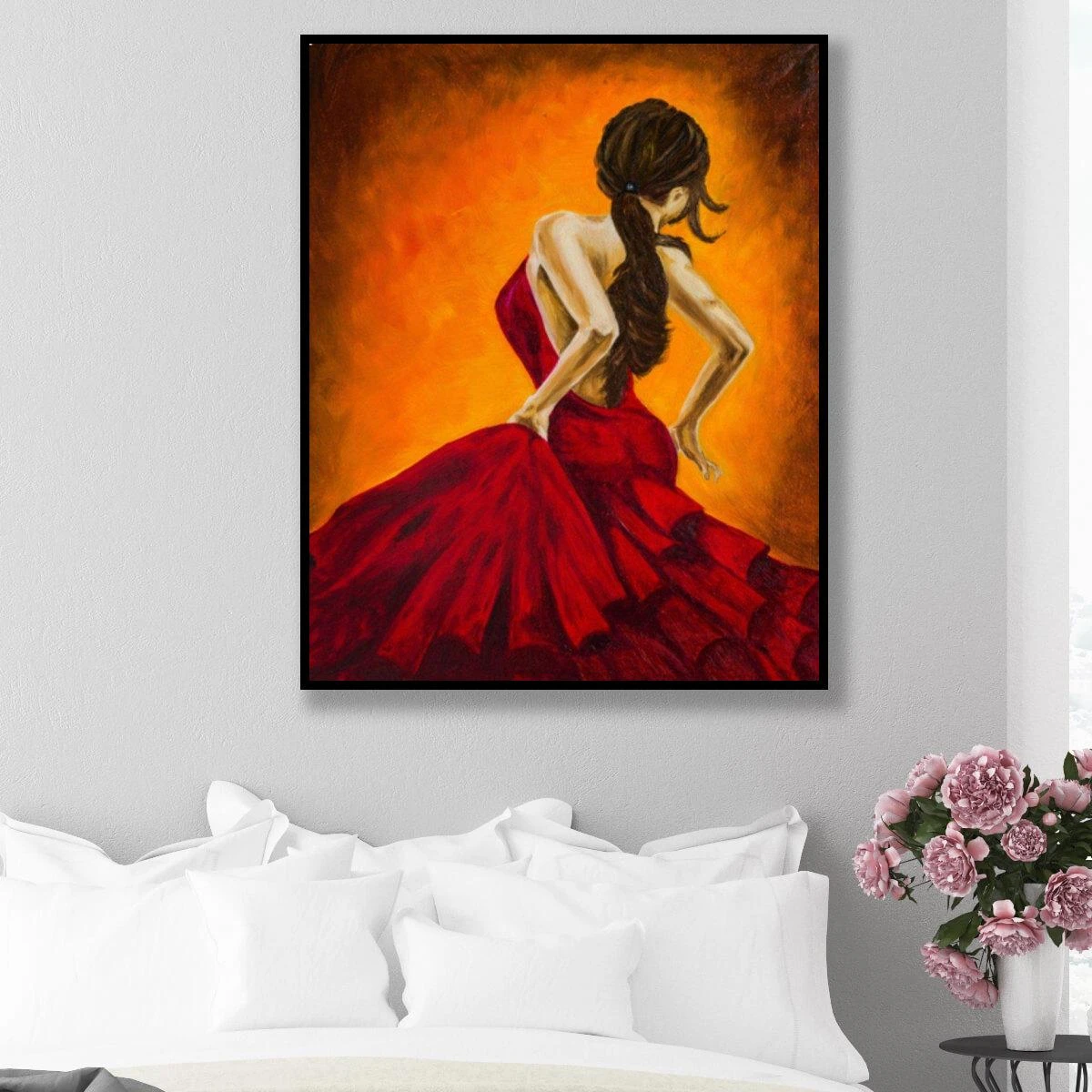 ציורים לסלון | רקדנית ספרדייה בצבע אדום על קנבס או זכוכית לחדר שינה או לסלון דגם 3728390