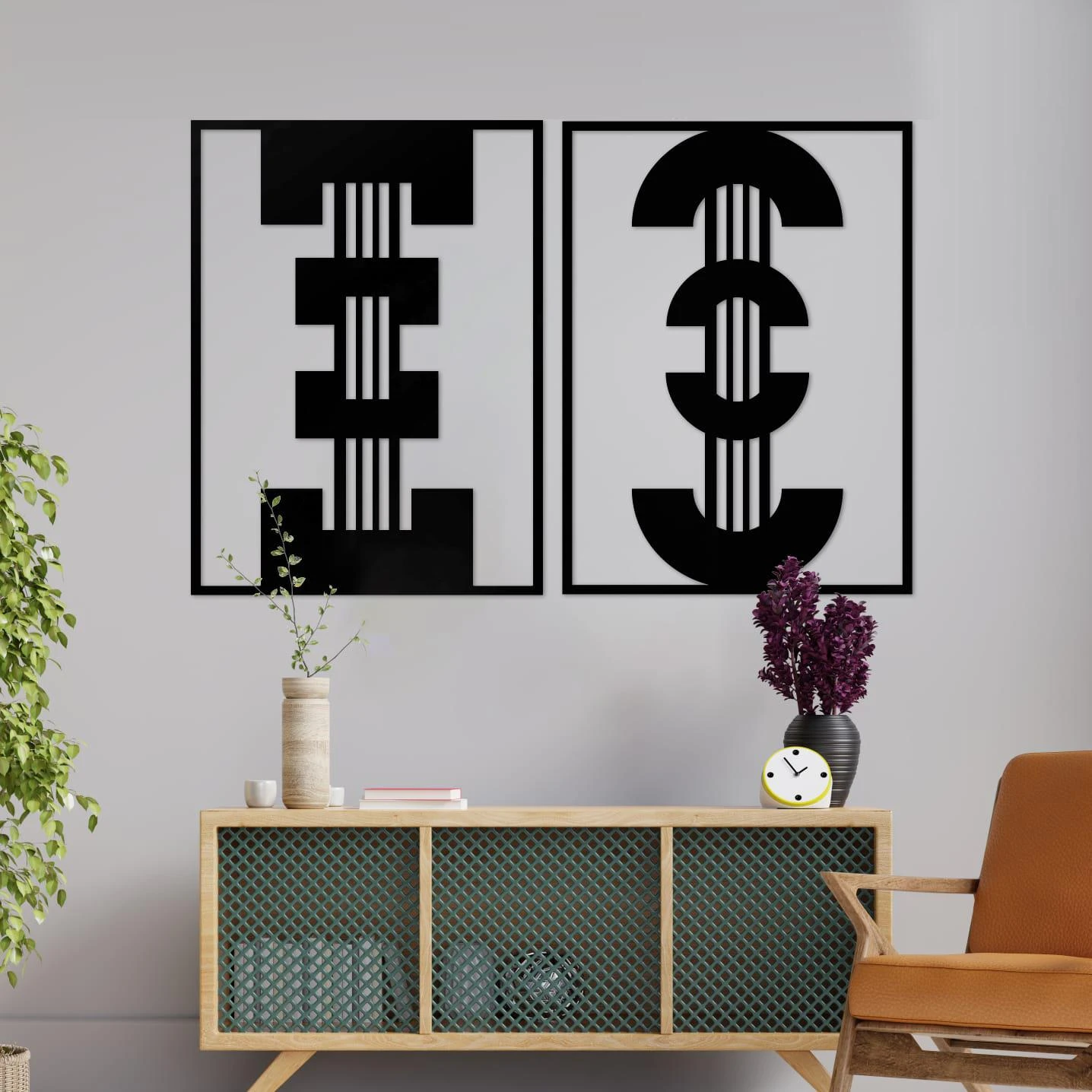 זוג תמונות עץ בחיתוך לייזר - תמונות מיוחדות לסלון לחדר שינה לפינת אוכל דגם m131-m132