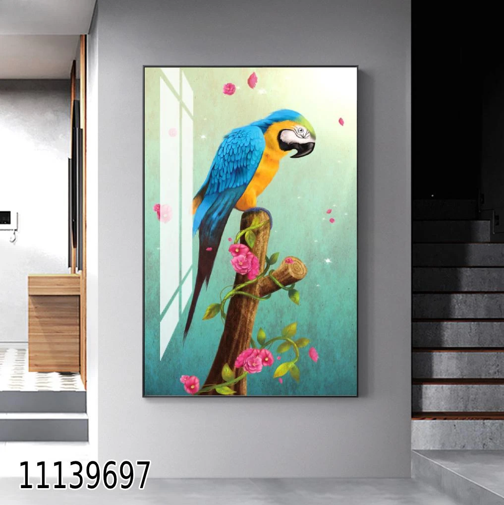 תמונת זכוכית לסלון וללובי תוכי על עץ מקט 11139697