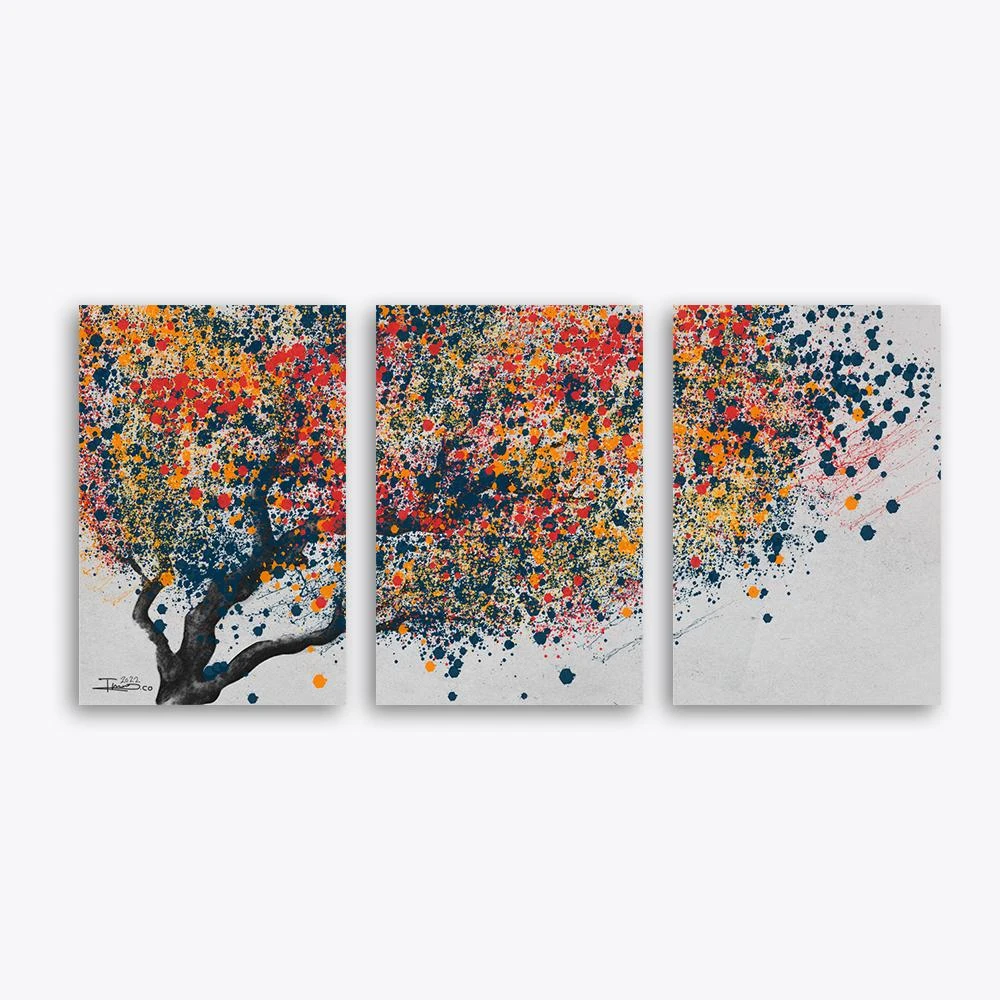 סדרה חדשה סט 3 תמונות קנבס לסלון משחקי צבעים תמונת קנבס בנושא פרחים ועלים, ציורים - דגם alvtm46p2398