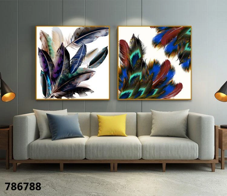 מאה נוצות - זוג תמונות נוצות מרובעות לסלון בחלקים 786788