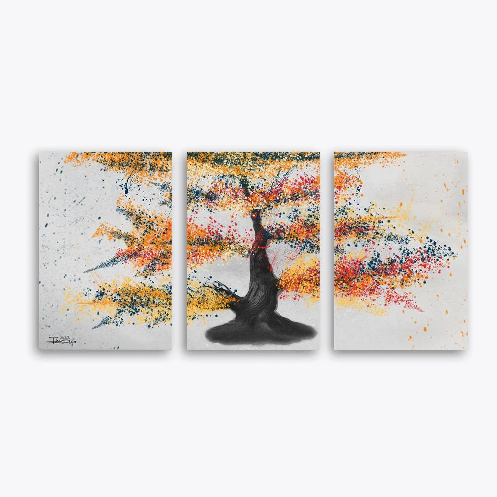 סט 3 תמונות קנבס לסלון עץ מעולם אחר תמונת קנבס בנושא פרחים ועלים, ציורים - דגם alvtm46p2395