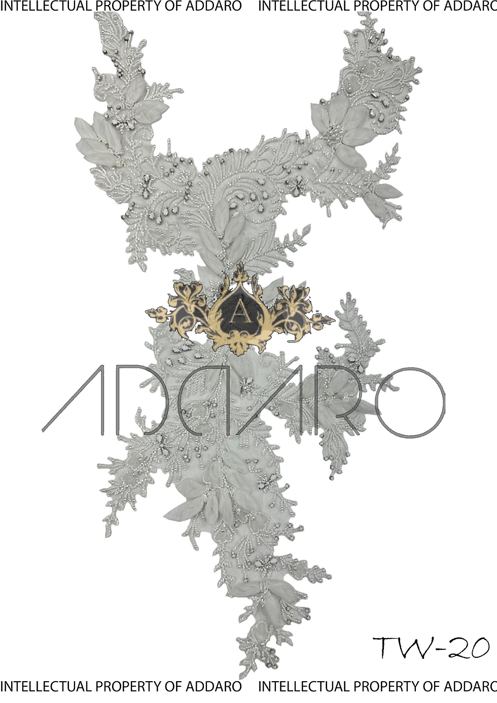 Addaro's Whispers Asymmetry White Elegance in Hand-Embroidered Neckline TW-20