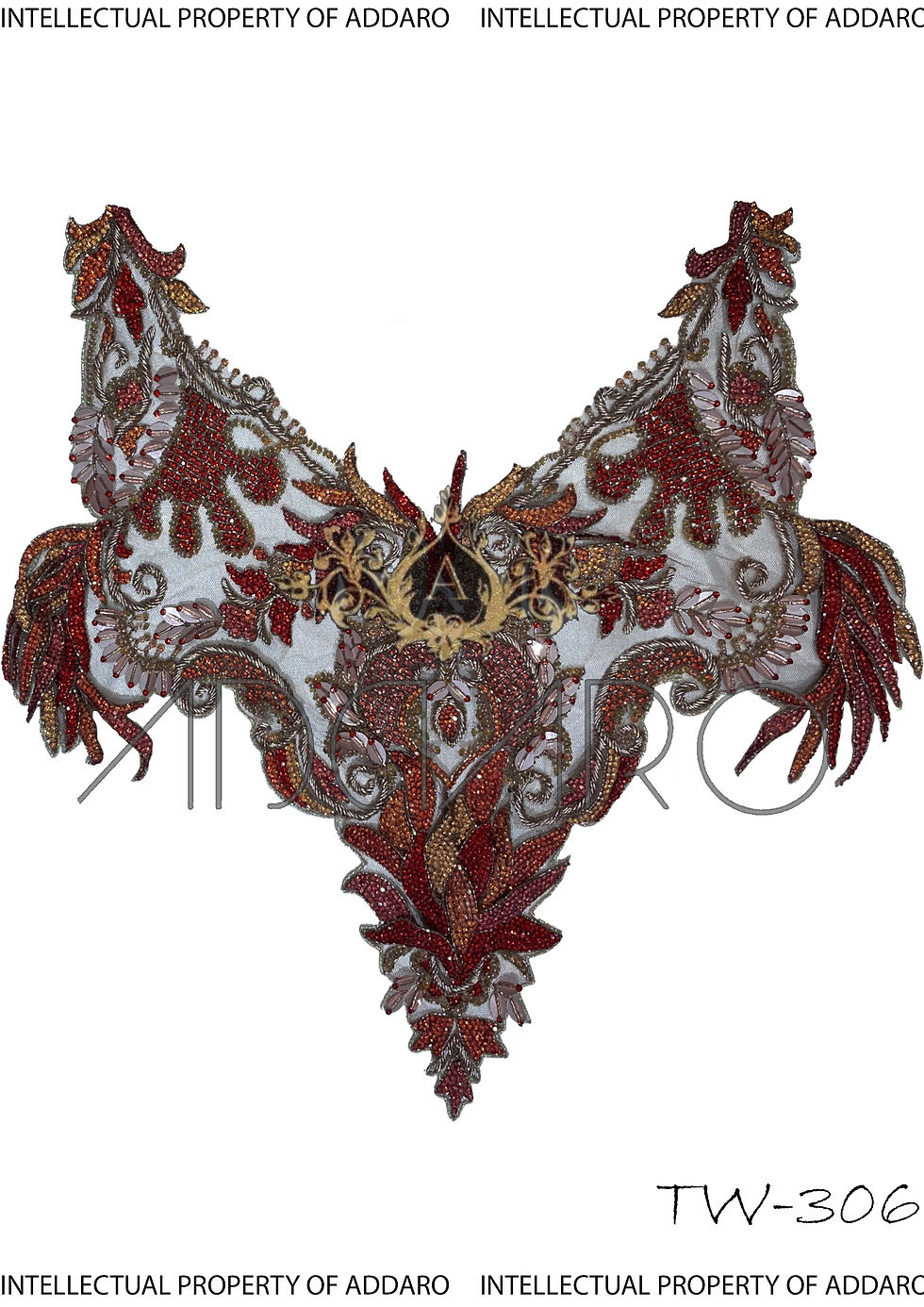Addaros's Red Hand Embroidered Couture Neckline TW - 306