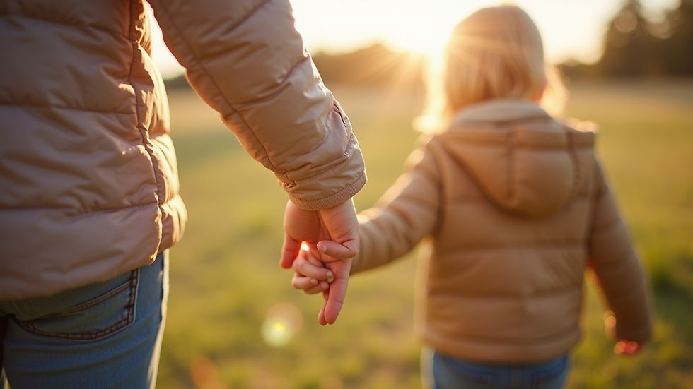 Close-up view of a parent and child holding hands outdoors