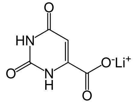 2D skeletal chemical structure of lithium orotate molecule