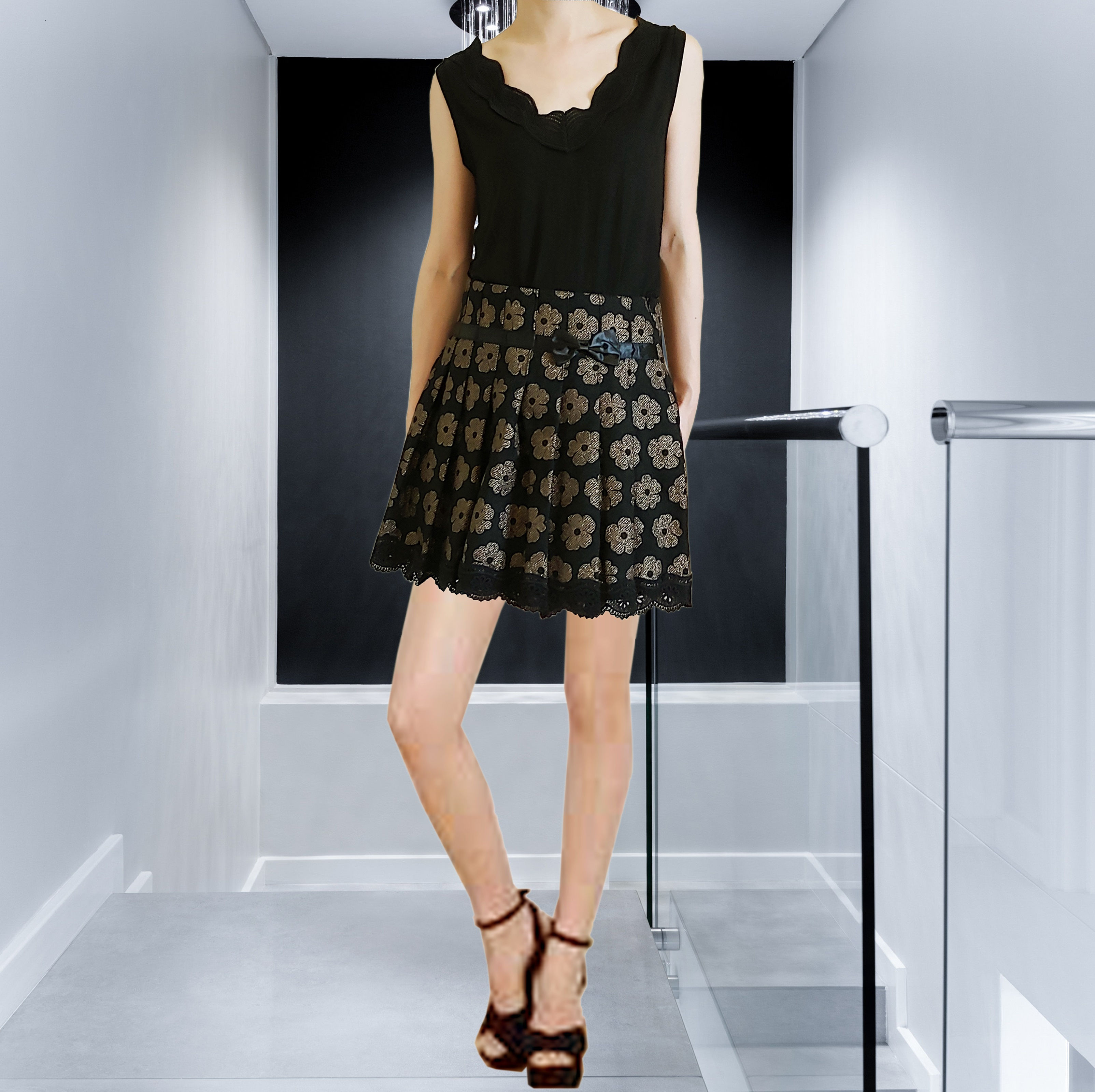 Golden Floral Ribbon Cashmere Skirt SKS9 (Korean Fashion)