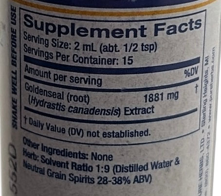 Thumbnail: Goldenseal herbal extract supplement facts label