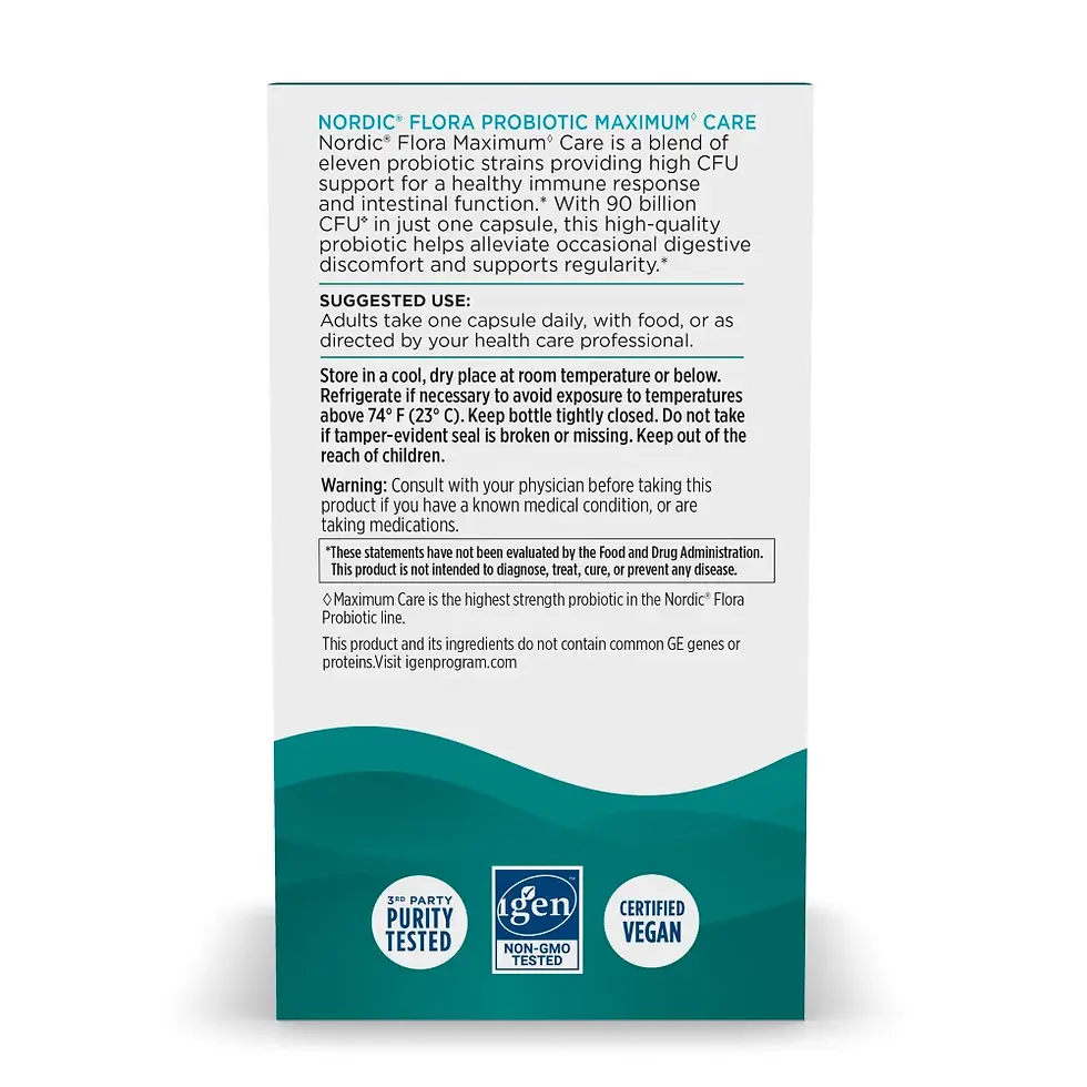 Thumbnail: Nordic Flora Probiotic Maximum Care back label