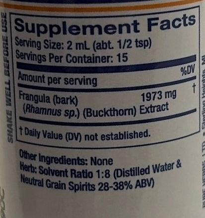 Buckthorn herbal extract supplement facts label