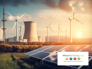 Wind turbines and solar panels with the WilSon Energy logo