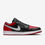 Thumbnail: Air Jordan 1 Low black and red sneaker is displayed on white background.