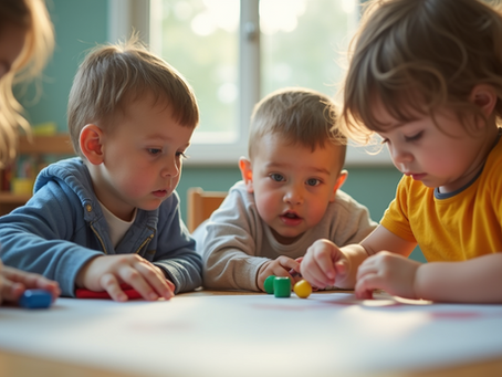 Group of young children working together on a hands-on learning activity.