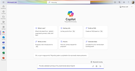 interface copilot pour microsoft 365