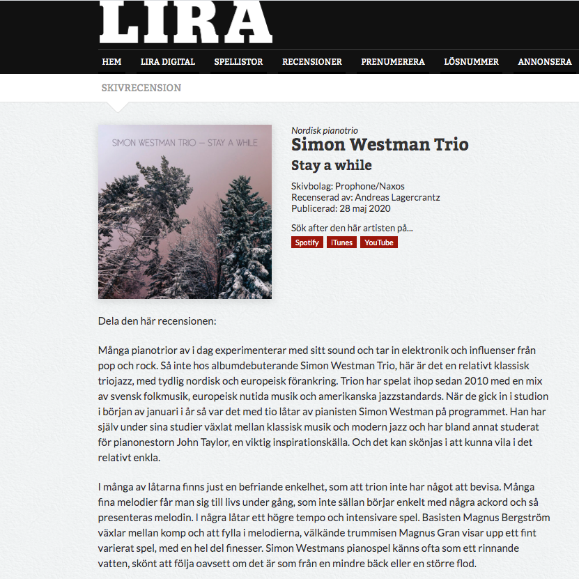 Review in swedish music magazine LIRA