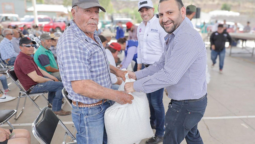 Entrega alcalde Augusto Medina maíz y frijol a familias de Balleza