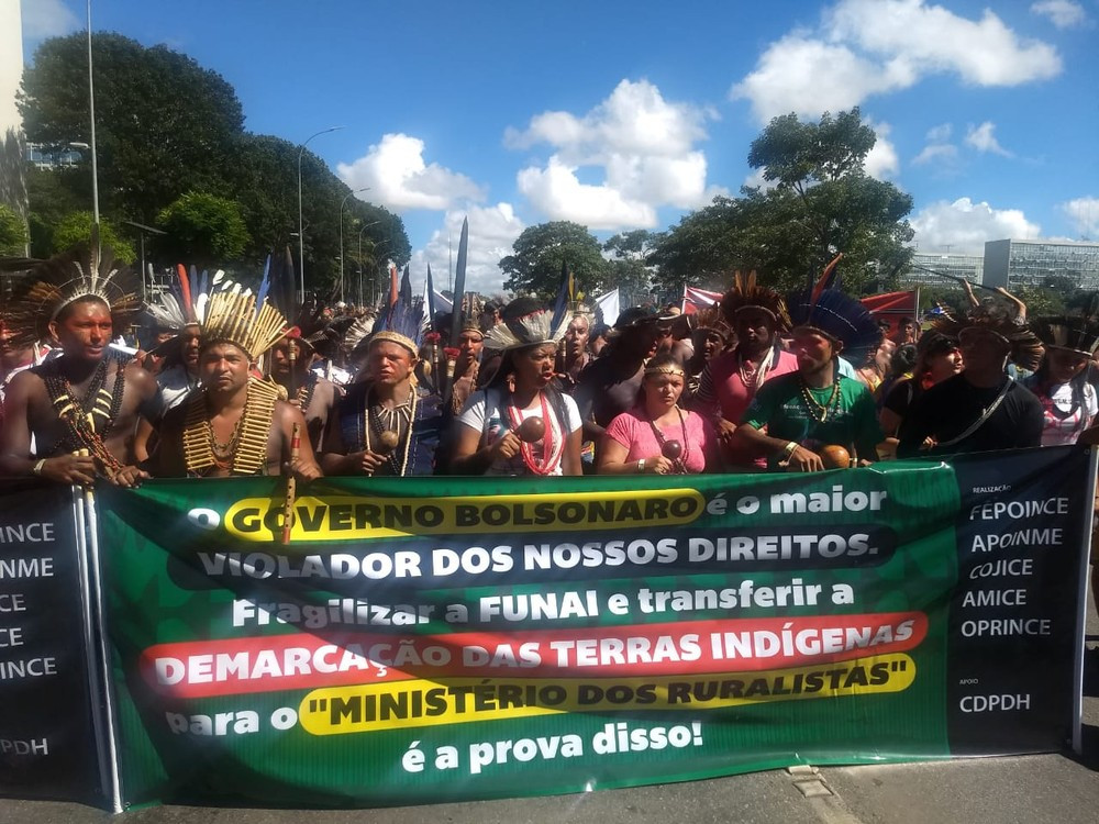 Indígenas do 15º Acampamento Terra Livreem marcha na Esplanada dos Ministérios — Foto: Marília Marques/G1DF