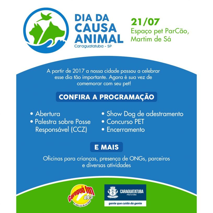 Entre as atrações estão previstas palestras sobre posse responsável, Concurso Pet com desfile de cães, Show Dog com adestramento e a presença de Ong’s defensoras da causa animal.