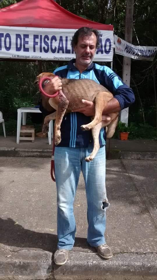 Protetor Carlos Rocha com animal em situação de abandono - Foto: Carlos Rocha/Arquivo pessoal