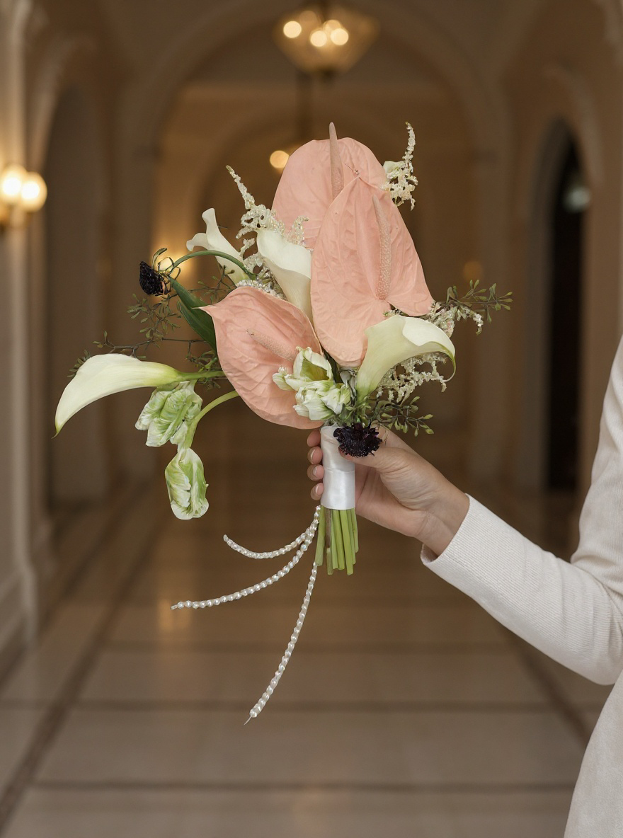 anthuriums, calla lilies, and delicate accents