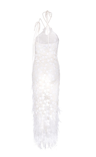 knee length dresses for ladies Hopelessly Devoted Feather Trim Midi Dress White