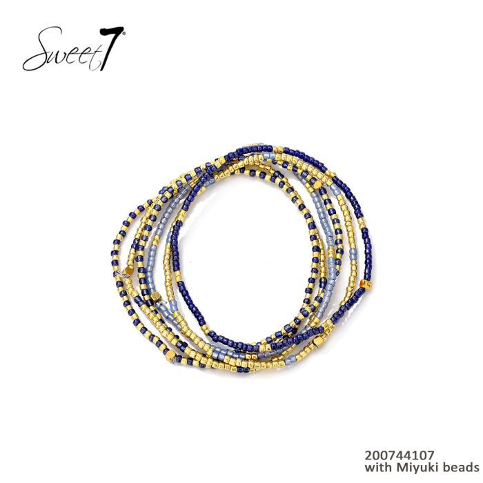 Set van 6 elastische armbandjes blauw_goud