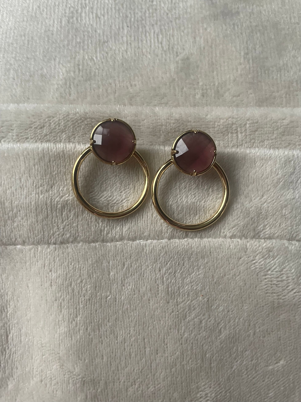 Thumbnail: Set armband + oorbellen cat’s eye stone aubergine