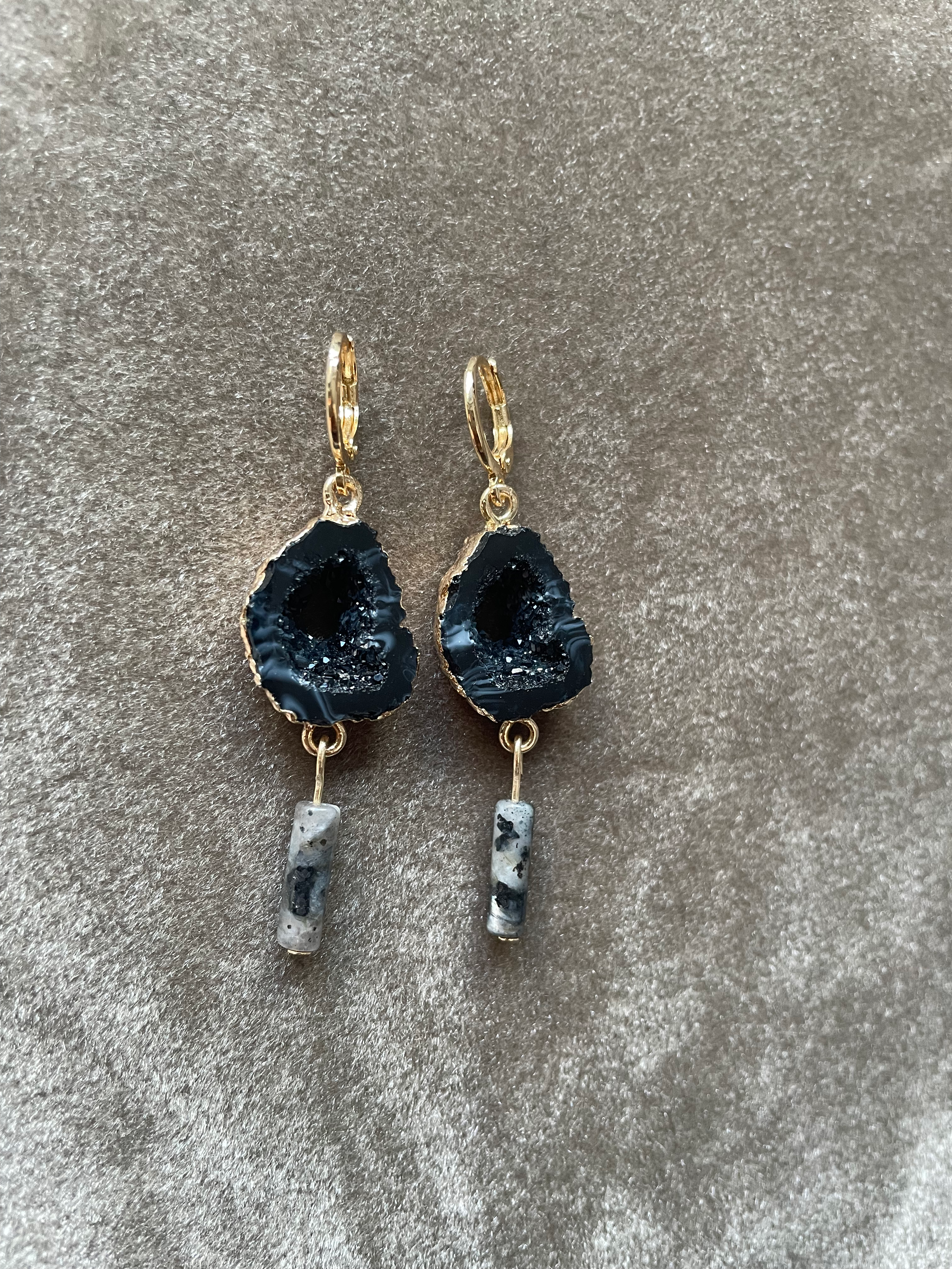 Oorbellen zwart_grijs_goud