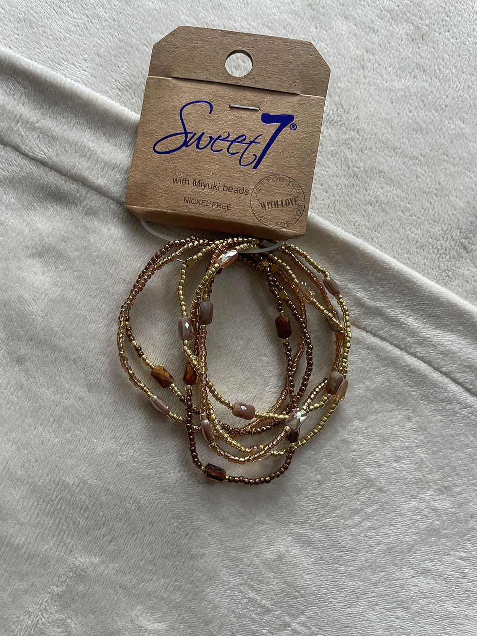 Thumbnail: Set van 6 elastische armbandjes lichtbruin_goud