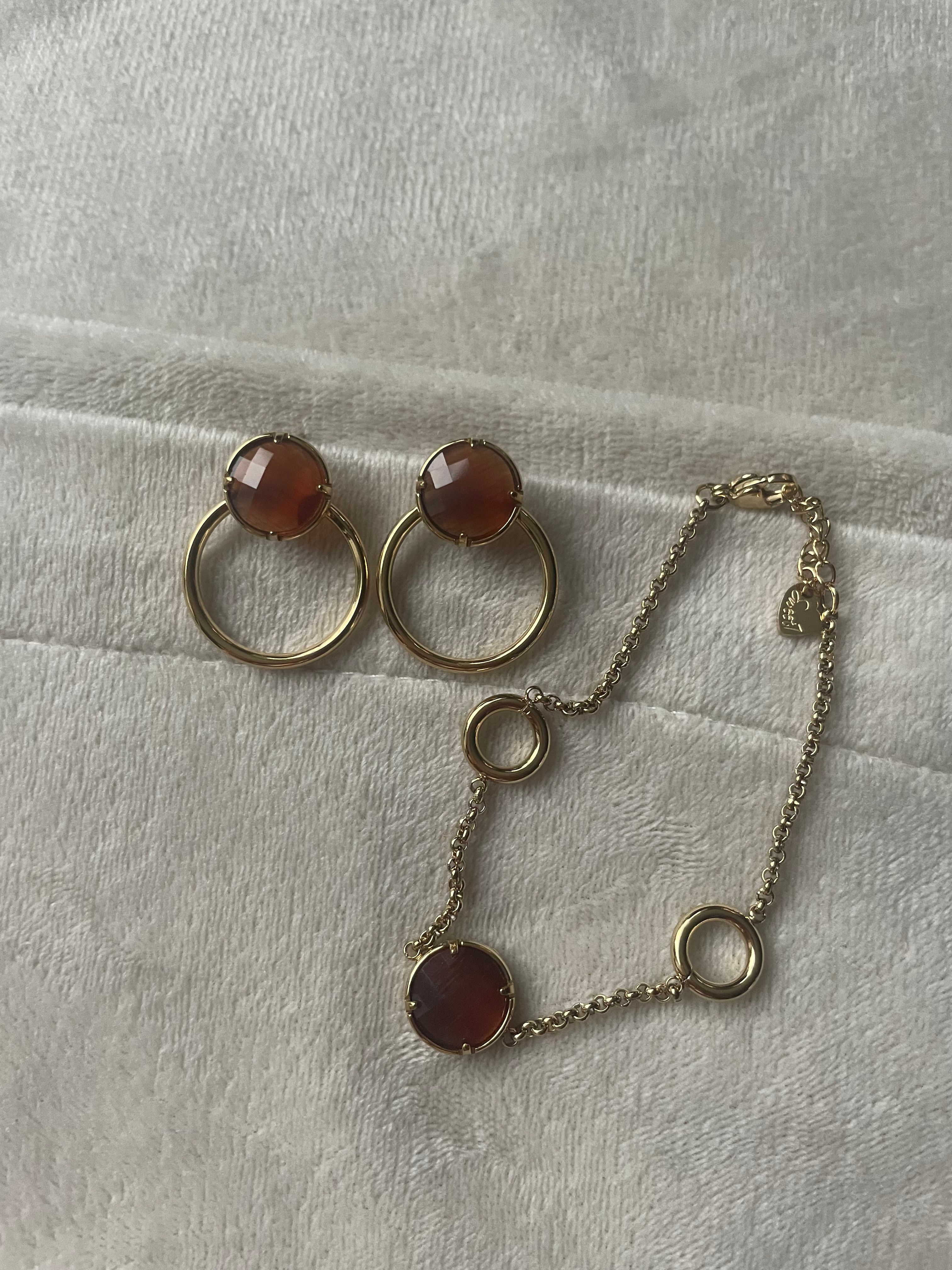 Set armband + oorbellen cat’s eye stone brown
