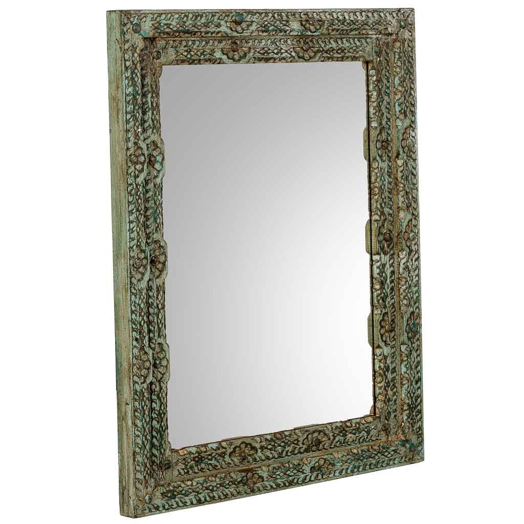 ESPEJO DALIAN ARTESANAL VERDE AGUAMARINA DE MADERA
