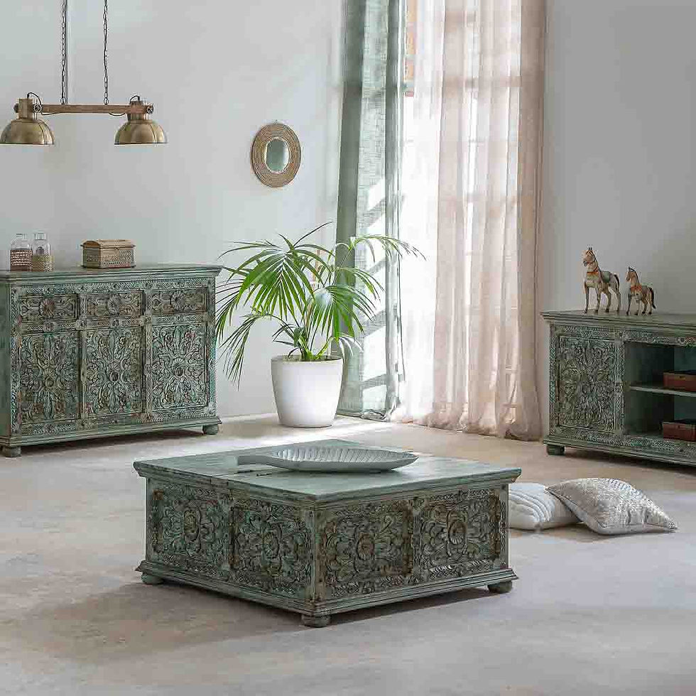 MESA BAÚL DE CENTRO DALIAN ARTESANAL VERDE AGUAMARINA