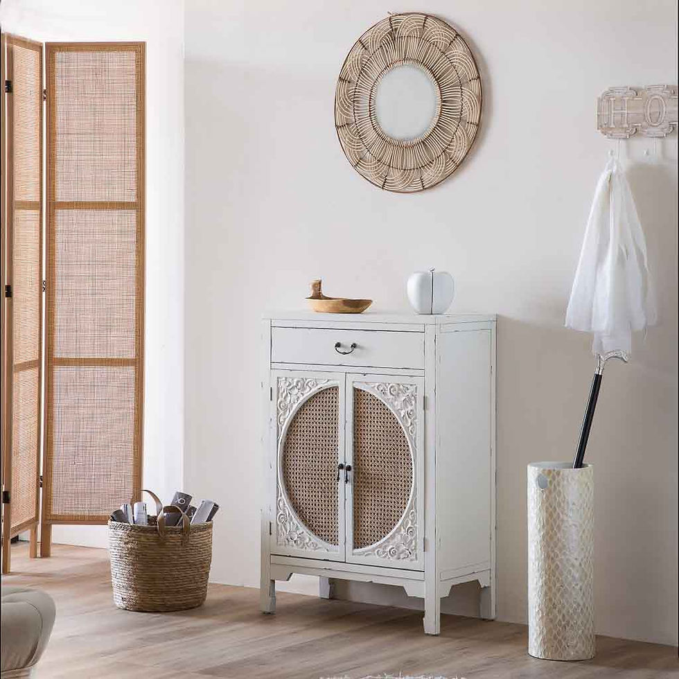 RECIBIDOR ALIKA DE MADERA Y RATÁN CON 1 CAJÓN Y 2 PUERTAS BLANCO