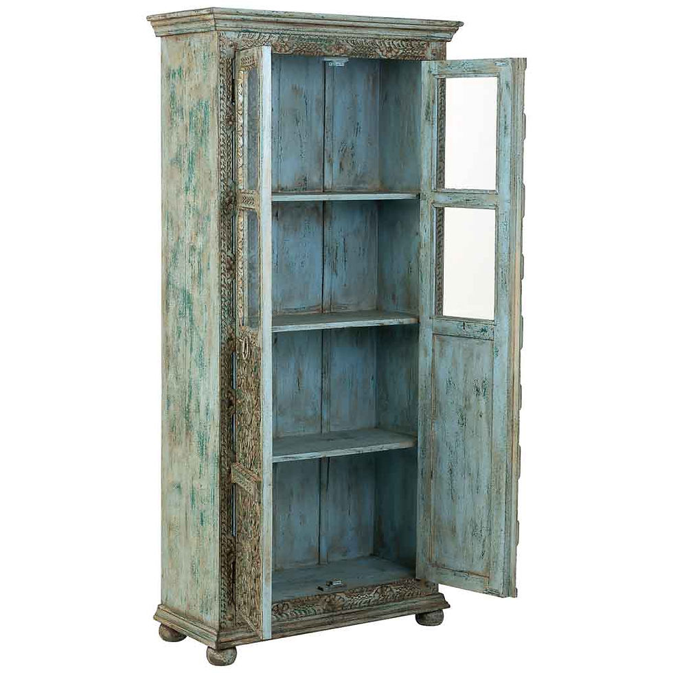 VITRINA DALIAN ARTESANAL VERDE AGUAMARINA DE MADERA MACIZA