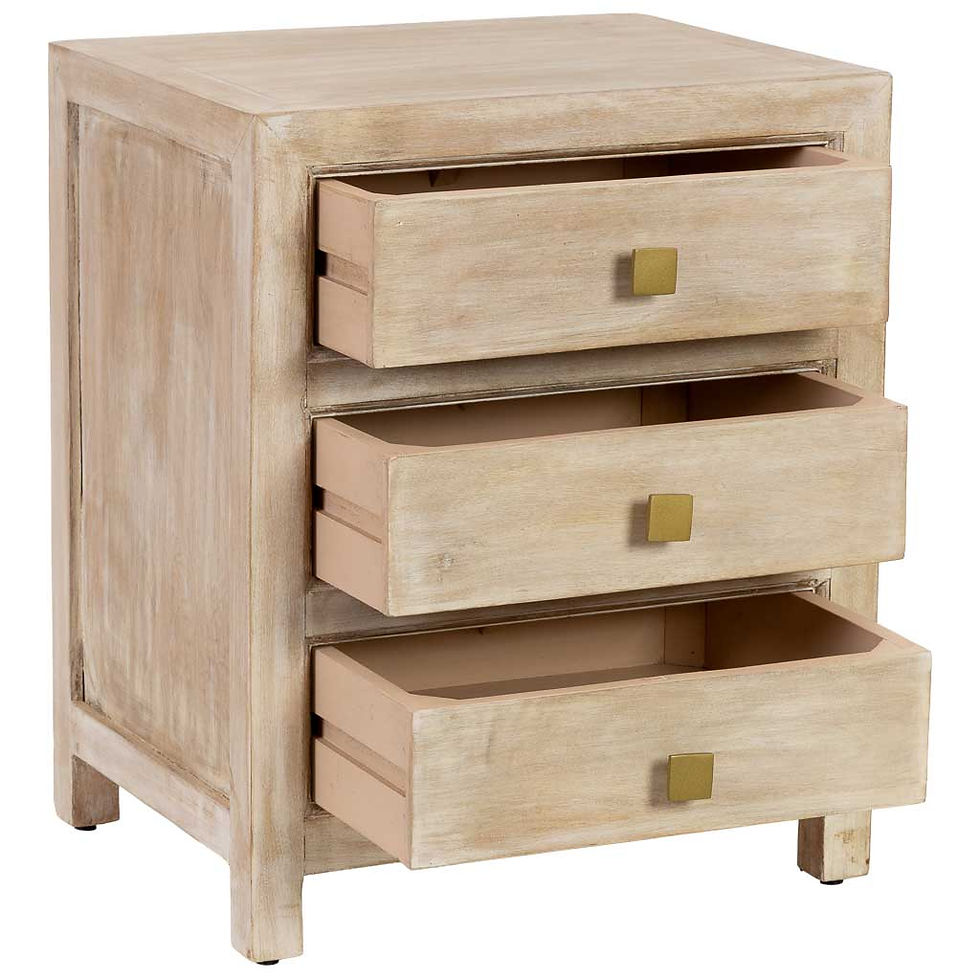 MESITA DE NOCHE ALMA DE MADERA BLANCA 3 CAJONES